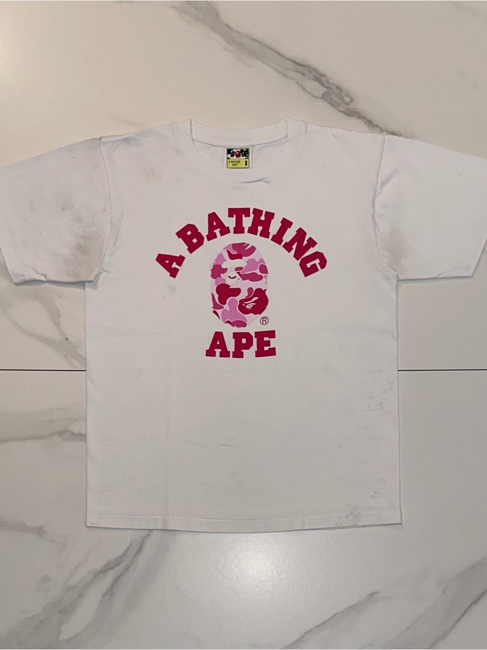 BAPE A Bathing Ape ABC Camo College Tee White Pink Size Small